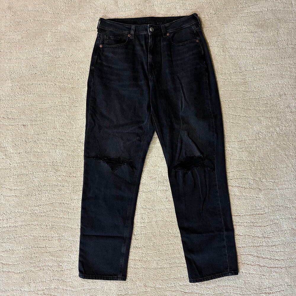 American Eagle "NWT" Women 8 Black Strigid Distressed Straight Leg Jeans Grunge